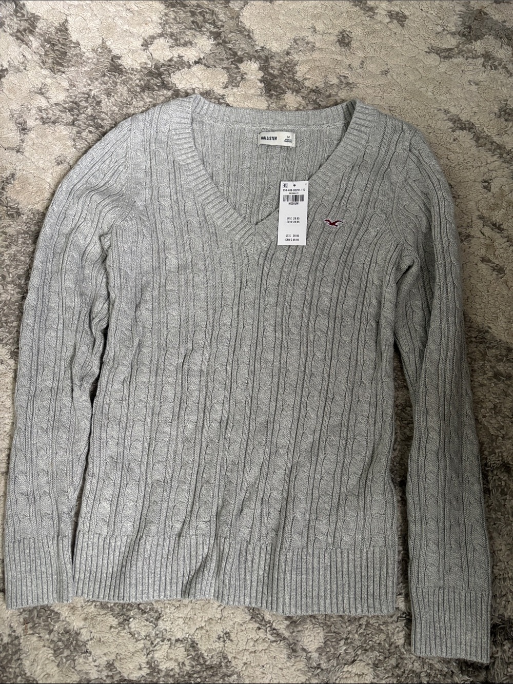 Hollister Light Gray Cable-Knit V-Neck Sweater